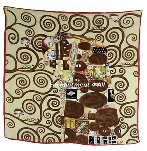 Luxurious Handmade 22"x22" 100% Silk Twill Scarf Wrap w/ Klimt's "The Embrace" - Picture 1 of 3