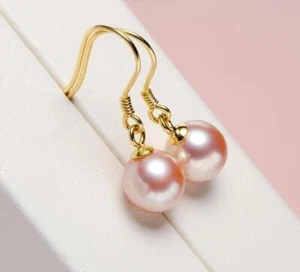 Gorgeous 9-10mm AAA Natural Pink South Sea Round Pearl Earrings 14k Gold - Picture 1 of 2