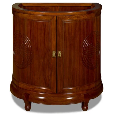 US SELLER - Natural Rosewood Longevity Design Half Moon Chinese Vanity Cabinet - Image 1 of 4