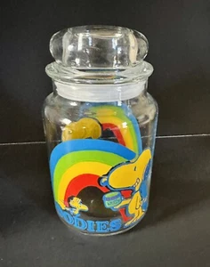1965 Peanuts Snoopy Woodstock Rainbow Goodies 7" Glass Candy Jar Vintage Medium - Picture 1 of 7