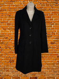 ABRIGO BENETTON NEGRO TALLA UK 6-8 MEZCLA DE LANA MUJER UN SOLO PECHO FORRADO TRABAJO - Imagen 1 de 6
