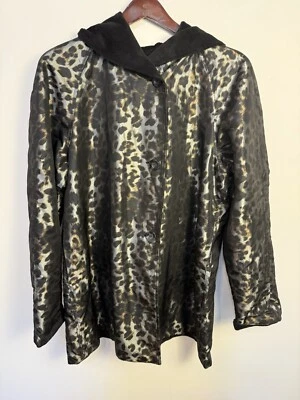 Gabardina reversible Dennis by Dennis Basso leopardo para mujer L capucha mafia esposa Foto 1 de 4