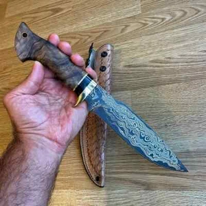 Handmade Damascus Steel Bowie Knife Walnut & Ebony Wood Handle For Hunting - Picture 1 of 7