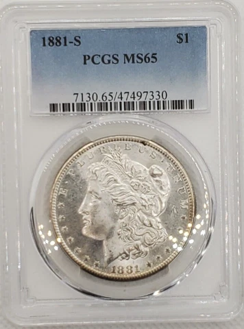 1881-S Morgan Silver Dollar Silver Coin PCGS MS65 Rainbow Toning on Reverse Cover