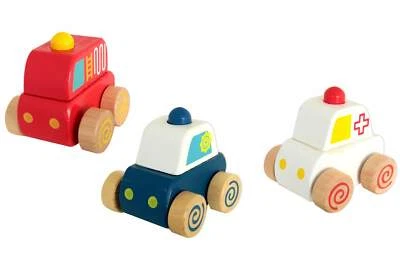 SIMBA TOYS GMBH & CO. KG EICHHORN EICHHORN Holz Autos 3 tlg Polizei Feuerwehr Krankenwagen Auto Greifauto Holzauto