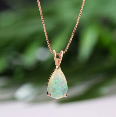 Xmas Gift Love Drop White Fire Opal Gems 925 Sterling Silver Necklace Pendants - Image 1 of 4