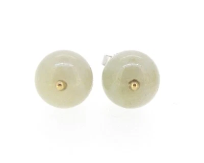 Pendientes Oro Blanco 14k Verde Claro JADEÍTA JADE 9mm Bolas Tachuelas Foto 1 de 4