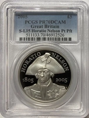 2005 Great Britain 3 oz Platinum Horatio Nelson 5 Pounds PCGS PR-70 DCAM - Image 1 of 4