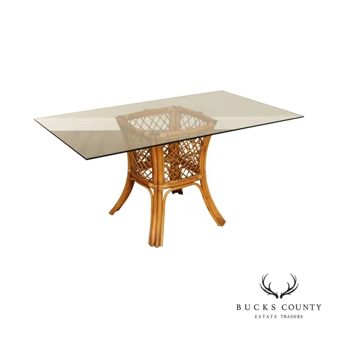 Mid Century Rattan Glass Top Dining Table Cover