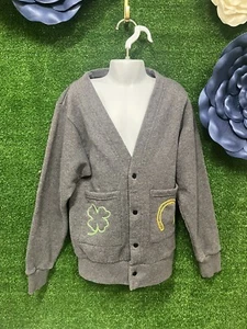 Kid Terrific Gray vintage Sweater Horse Shoe And 4 Leaf Clover Size Medium - Picture 1 of 6