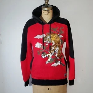Koodoo Size M Playground New York Sweatshirt Embroidered Tiger Pockets Red Black - Picture 1 of 11