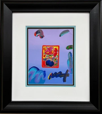 彼得·马克斯“大红花”框架手工签名原版混合媒体波普艺术新品 — 第 1/4 张图片