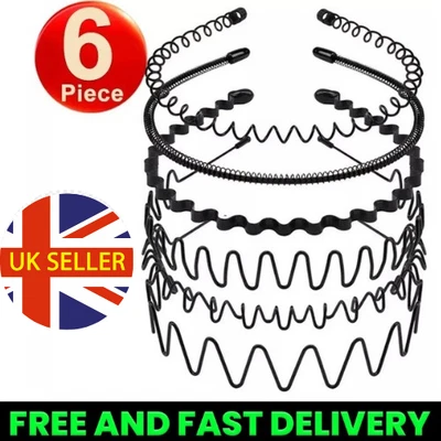 BRANDED Black Metal Sports Hairband Headband Wave Alice Style Hair band Unisex Men Women