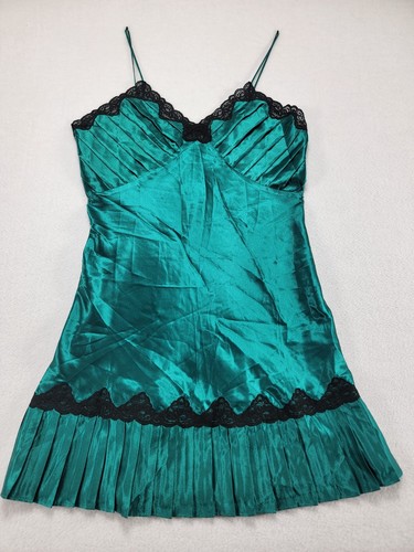 UNDERCOVER Camicia da notte vintage anni 90 Victorias Secret donna M verde plissettato slip abito nero pizzo