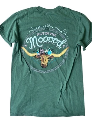 Girlie Girl Shirt Womens Small Green Not In The Mood Cow Boho Preppy Western - Image 1 of 4
