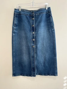 Gonna a tubino denim Per Se donna 6 blu jeans bottoni davanti tasche media lunghezza - Foto 1 di 6
