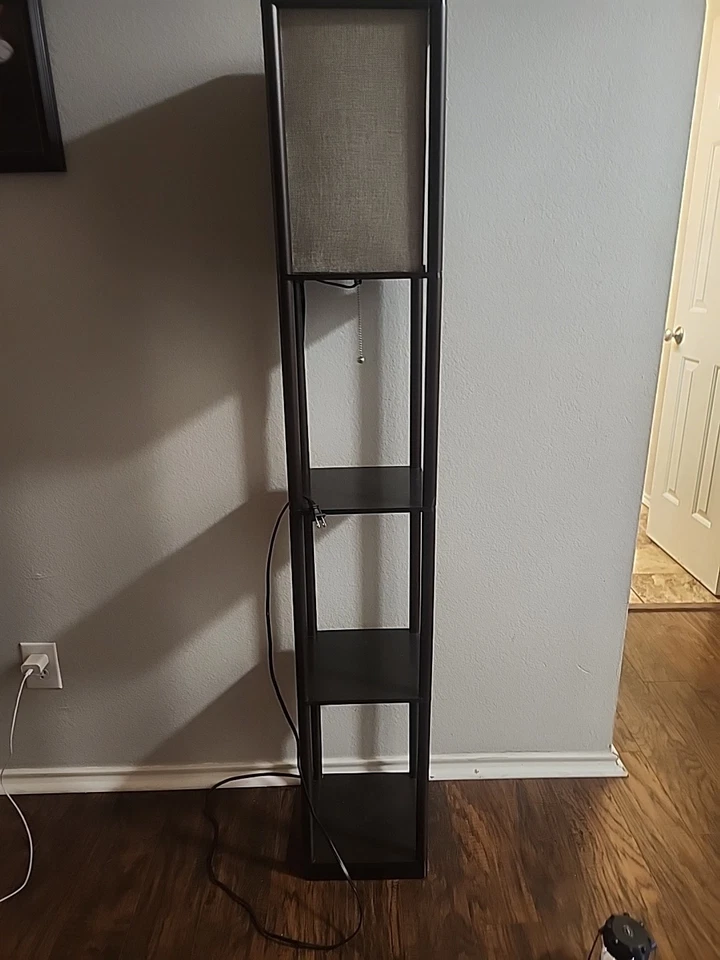 Shelved Lamp Brown and Beige Canvas Material Silver Metal - Image 1 of 4