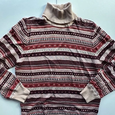 Suéter Ann Taylor Rosa Borgoña Fair Isle Cuello Alto Manga Larga Para Mujer’s Grande Foto 1 de 4