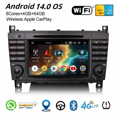64GB Android 14 DAB+ Autoradio CarPlay 8-Kern Navi Mercedes C/G/CLC Klasse W203 - Bild 1 von 4