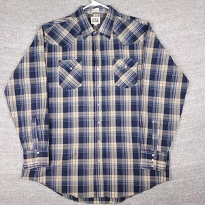 Camisa Ely Cattleman Para Hombres 2XL Alta Azul Marino A Cuadros Perla Occidental A Presión Manga Larga - Imagen 1 de 10