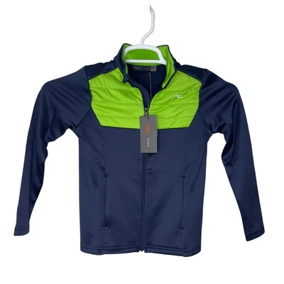 KJUS Boys US 8 EU 128 Jacket Andri Midlayer Navy Blue Green Full Zip NWT - Image 1 of 4
