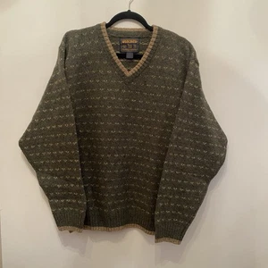 Maglione vintage Woolrich uomo taglia media birdseye verde 85% lana scollo a V - Foto 1 di 9