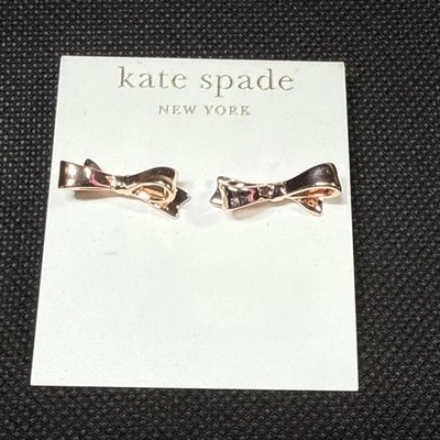 Kate Spade Rose Gold Rose Tone Skinny Mini Bow Stud Earrings - NEW - Image 1 of 2