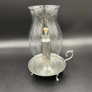 Vintage Shirley Pewter Footed Oil Lamp Glass Hour Meter & Shade Williamsburg - Picture 1 of 9