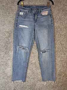American Eagle Patchwork Jeans 2 Short Mid Rise Distressed ausgefranster Saum Freizeit 90er - Bild 1 von 9