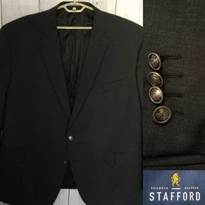 Stafford Men Blazer 58L BIG LONG Gray Hopsack Metal Buttons Sports Coat Jacket - Picture 1 of 19