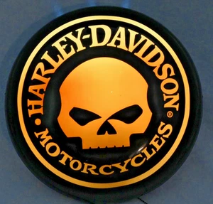 RARE Vintage Harley Davidson Motorcycles Willie G Skull 15" Round Backlit Sign - Bild 1 von 6