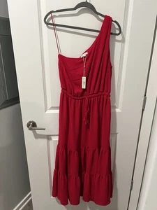 Abito monospalla Max Studio taglia Xtra Large rosso a strati volant cravatta vita $168 - Foto 1 di 6