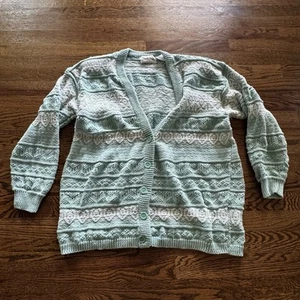 Vintage Sweater Women's XL Green Stripe Long Cardigan Jantzen Chunky - Picture 1 of 11