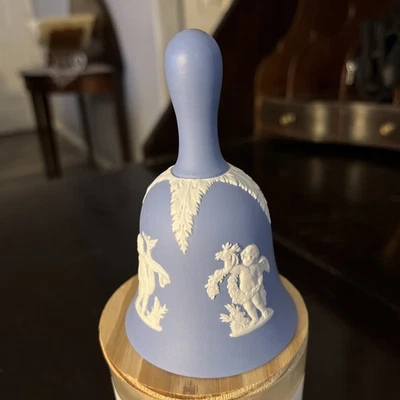 Wedgwood Blue Jasperware Table Bell 4 Seasons Cherubs 4" Tall Raised Relief - Image 1 of 4