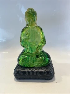 "Estatua acrílica verde citrino de Buda translúcido vintage de 11,5"" con base única" - Imagen 1 de 13