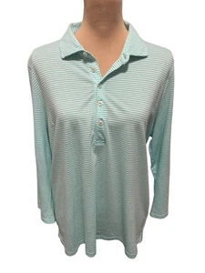 Renwick Damen Polo Langarm Golfshirt grün & weiß gestreift Logo Gr. XL. - Bild 1 von 8