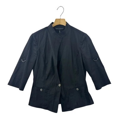 Chaqueta de mujer White House Black Market negra sin cuello manga 3/4 talla 4 Foto 1 de 4