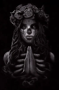TEE SHIRT H. Qualité. M/LONGUES.  BIKER PRAY GIRL. SKULL dispo du S au XXXXL     - Picture 1 of 1