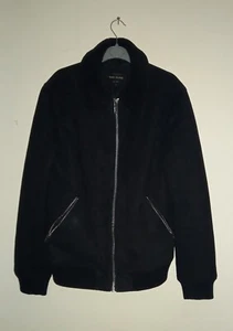 River Island Mens Jacket Size Medium Full Zip Black 100% Polyester Fleece Collar - Picture 1 of 10