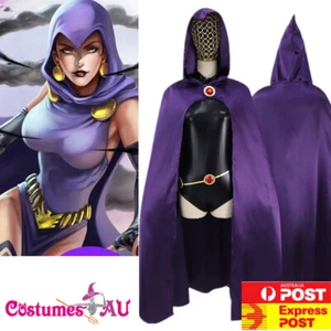 Ladies Raven Costume Young Teen Titan Superhero Cosplay Girls Purple Cape Cloak - Picture 1 of 7
