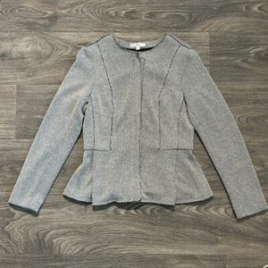 Drew by Anthropology Peplum Zip Up Blazer Jacket Grey Metallic Medium USA Made - Picture 1 of 9
