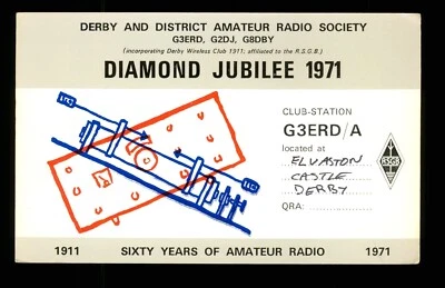 QSL Card Radio UK G3ERD /A 1985 Elvaston Castle Derby ≠ B525 - Image 1 of 2