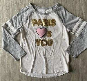 Justice Girls Paris Gray White Long Sleeve Shirt Size 6 - Picture 1 of 3