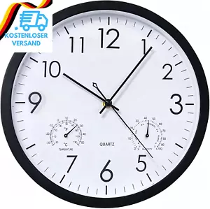 Chedin Rund Quarz Wanduhr Ohne Ticken, Wetterfest Mit Thermometer Und Hygrometer - Bild 1 von 12