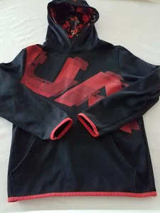 UNDER ARMOUR LOOSE Youth Boys MEDIUM BLACK RED Hoodie KANGAROO POCKET - Picture 1 of 6