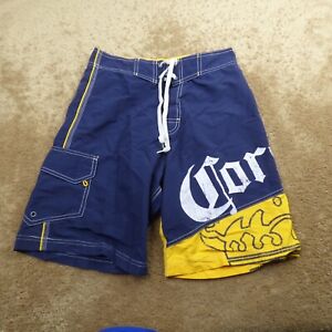 Corona Extra Board Shorts Adult 28 Blue White Yellow Beer Men Swim Trunks Shorts
