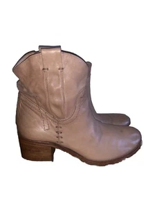 Alberto Fermani Tan Soft Leather Cowboy Short Boots Booties Women's EU 37 US 7 - Picture 1 of 12