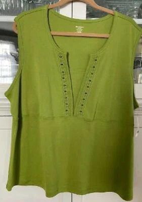 DRESSBARN MUJER PLUS 22/24 Camisa Elástica Tejida Sin Mangas Elegante Camiseta sin Mangas Verde Foto 1 de 3