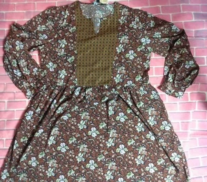 SUZANNE BETRO BROWN FLORAL DRESS SIZE XL high waist slot neck - Picture 1 of 8