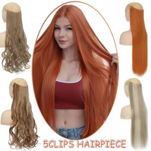 Clip in Hair Extension One Piece Hairpiece Straight Curly Real as Human 5Clips - Picture 1 of 105